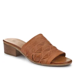 Leather Block-Heeled Mules - Tan