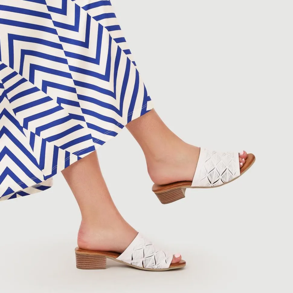 Leather Block-Heeled Mules - White