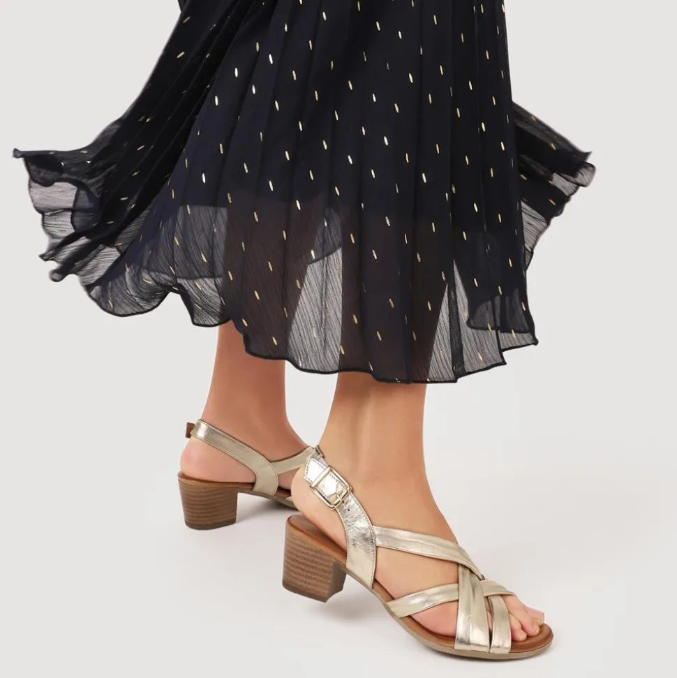 Leather Block-Heeled Sandals - Gold