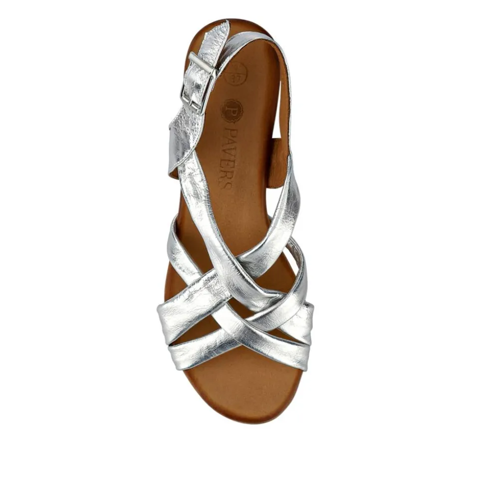 Leather Block-Heeled Sandals - Silver
