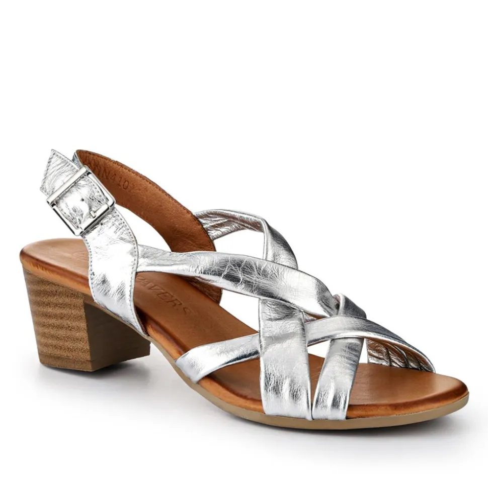 Leather Block-Heeled Sandals - Silver