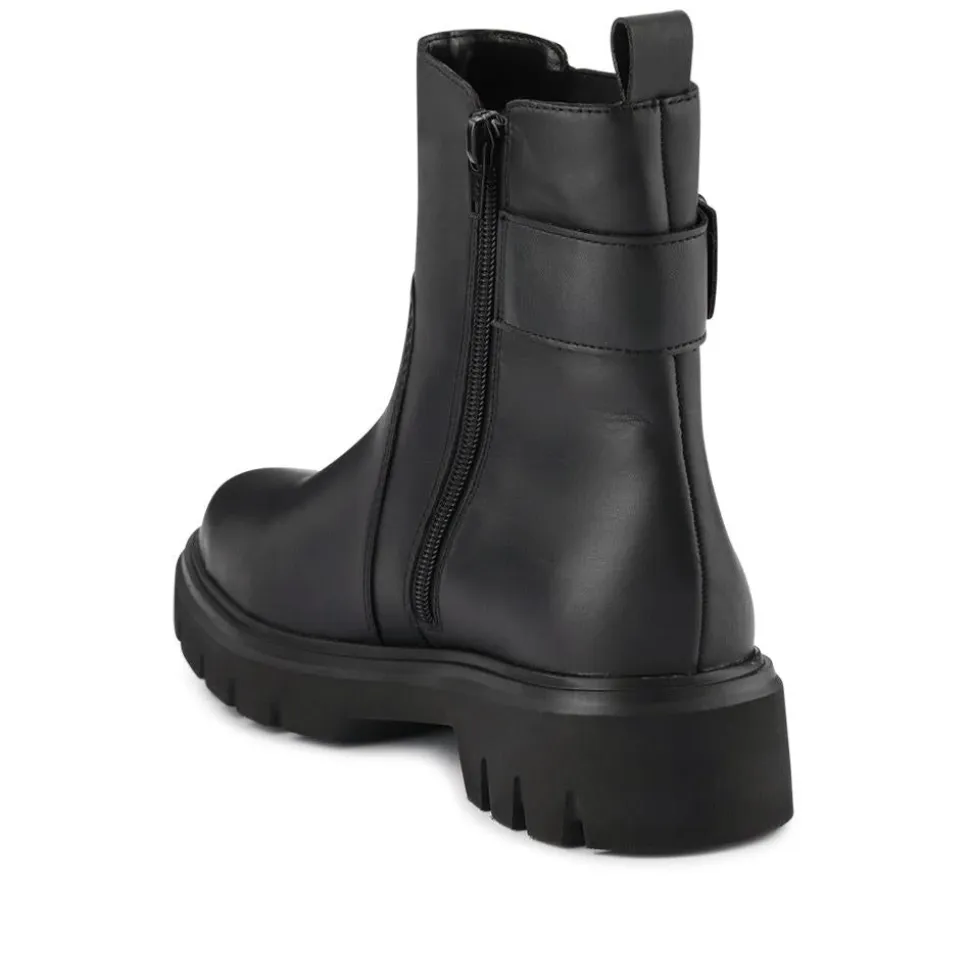 Leather Buckle-Detailed Ankle Boots - Black