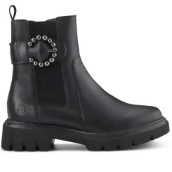 Leather Buckle-Detailed Ankle Boots - Black
