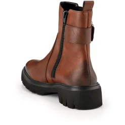 Leather Buckle-Detailed Ankle Boots - Tan