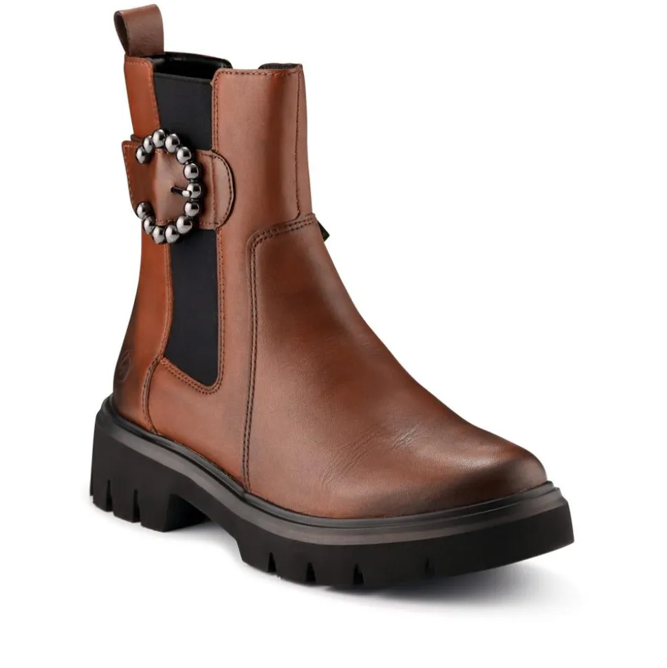 Leather Buckle-Detailed Ankle Boots - Tan