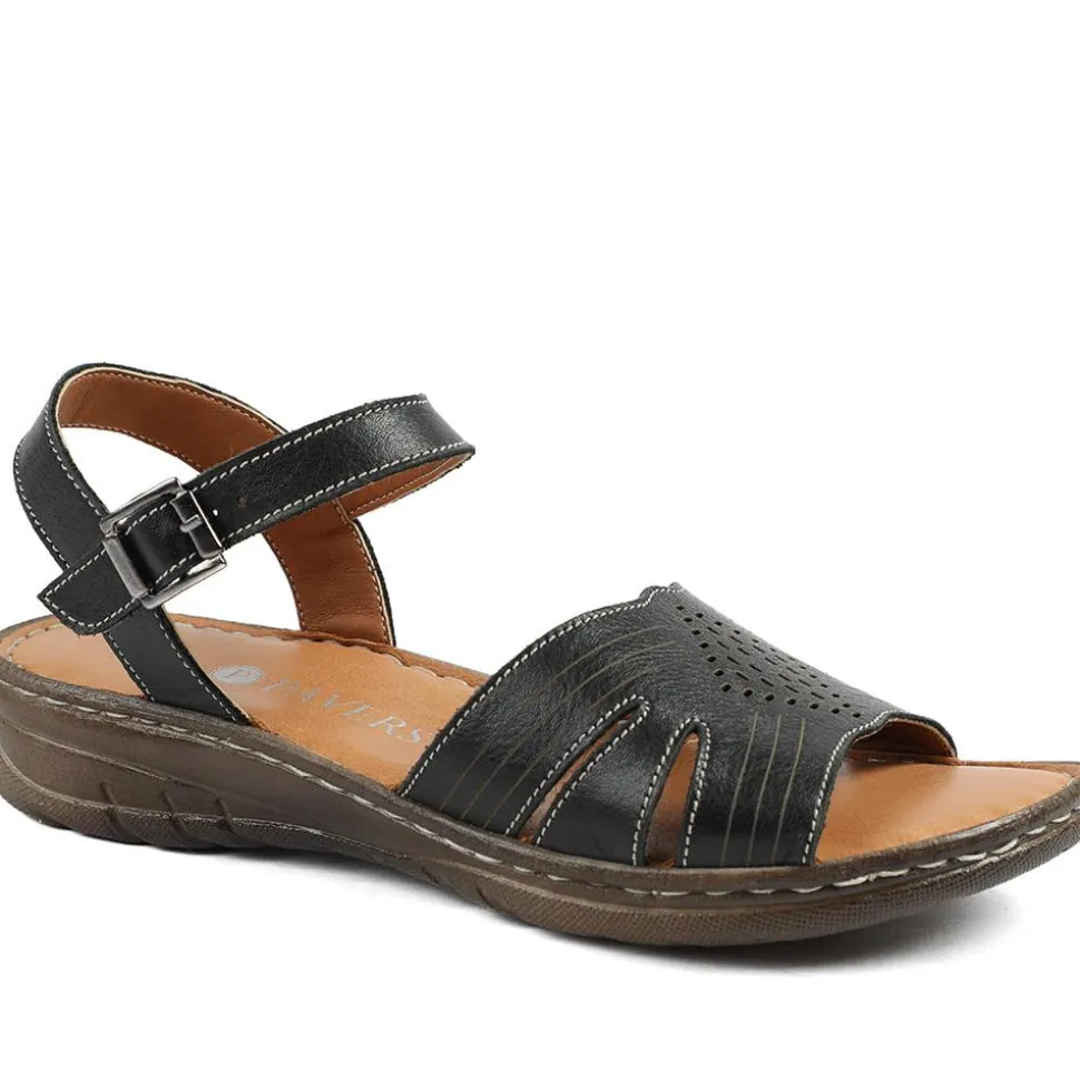 Leather Buckle Fasten Casual Sandals - Black