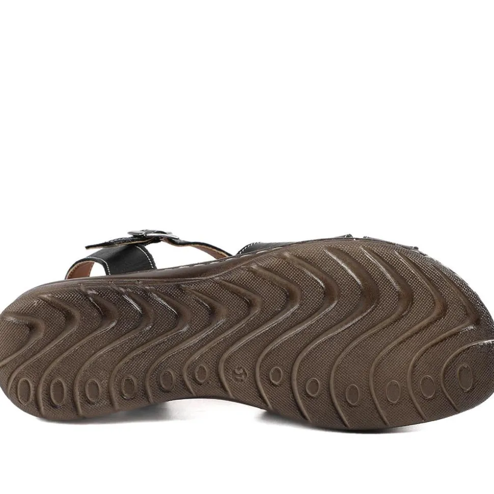 Leather Buckle Fasten Casual Sandals - Black