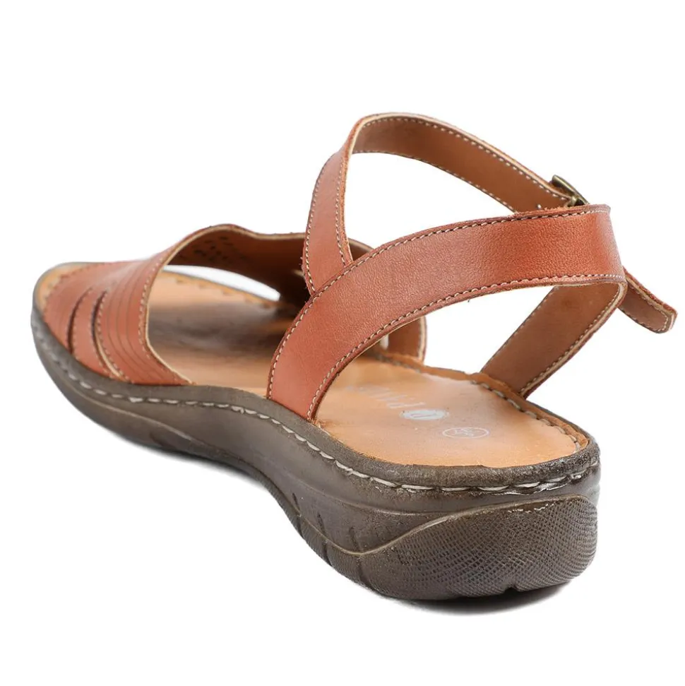 Leather Buckle Fasten Casual Sandals - Tan
