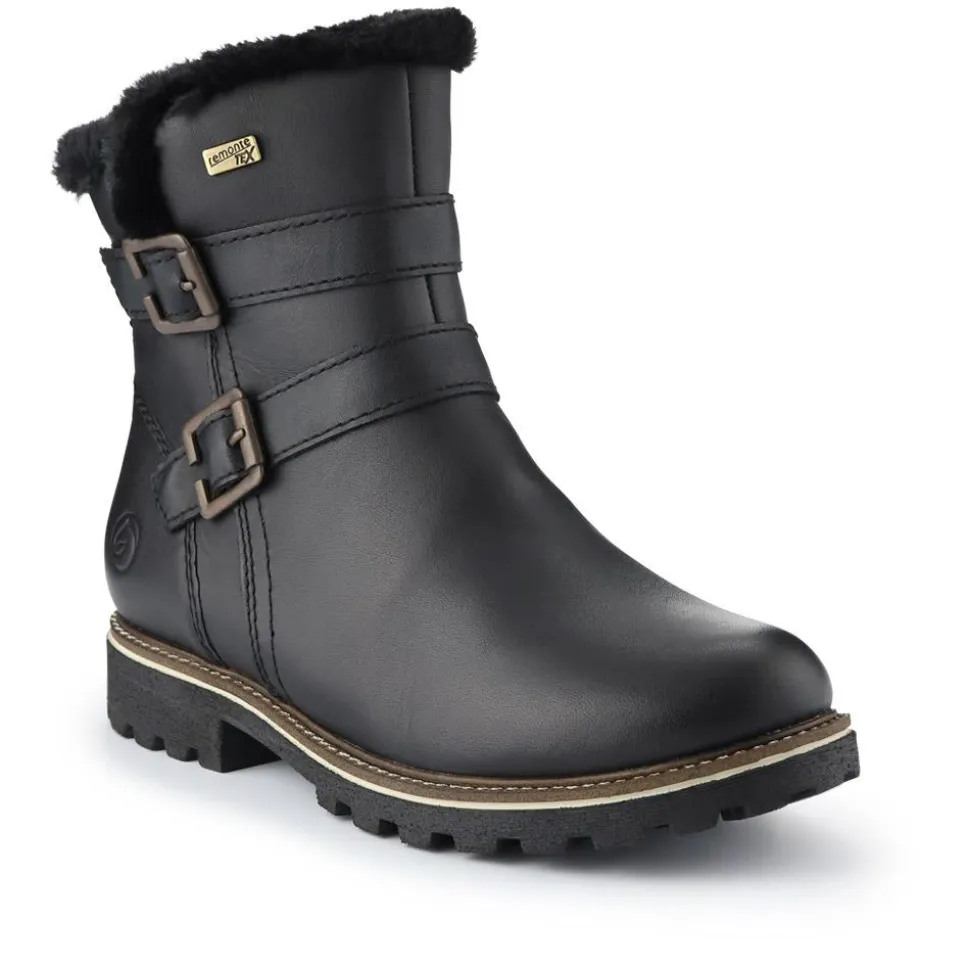 Leather Buckle-Fastening Ankle Boots - Black