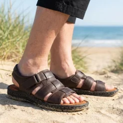 Leather Buckle Fastening Sandals - Dark Brown