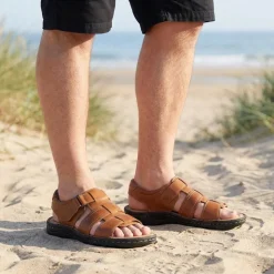 Leather Buckle Fastening Sandals - Tan