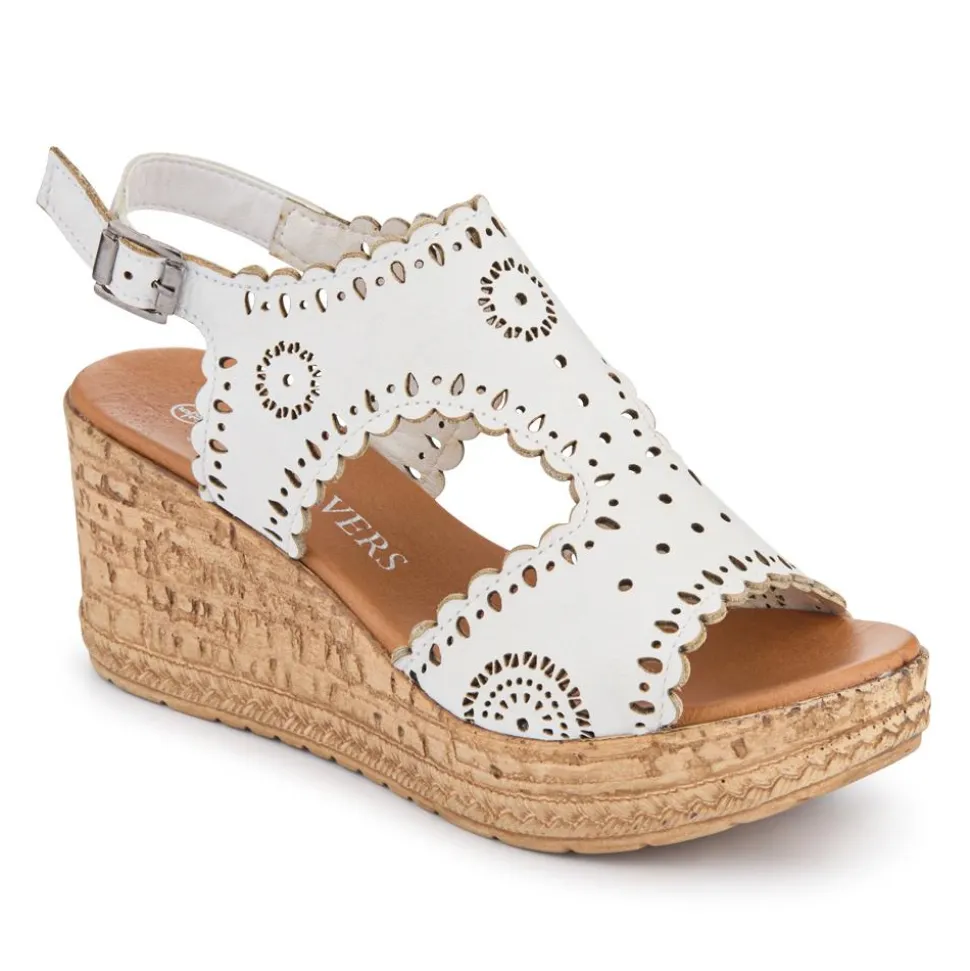 Leather Buckle-Fastening Wedge Sandals - White