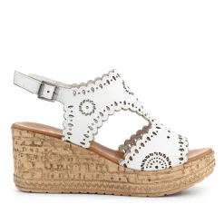 Leather Buckle-Fastening Wedge Sandals - White