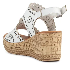Leather Buckle-Fastening Wedge Sandals - White