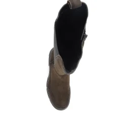 Leather Chunky Knee-High Boots - Khaki