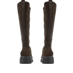 Leather Chunky Knee-High Boots - Khaki