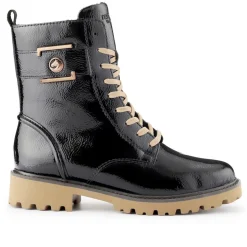 Leather Chunky-Laced Ankle Boots - Black Patent