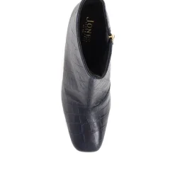 Leather Croc Heeled Ankle Boots - Navy Croc