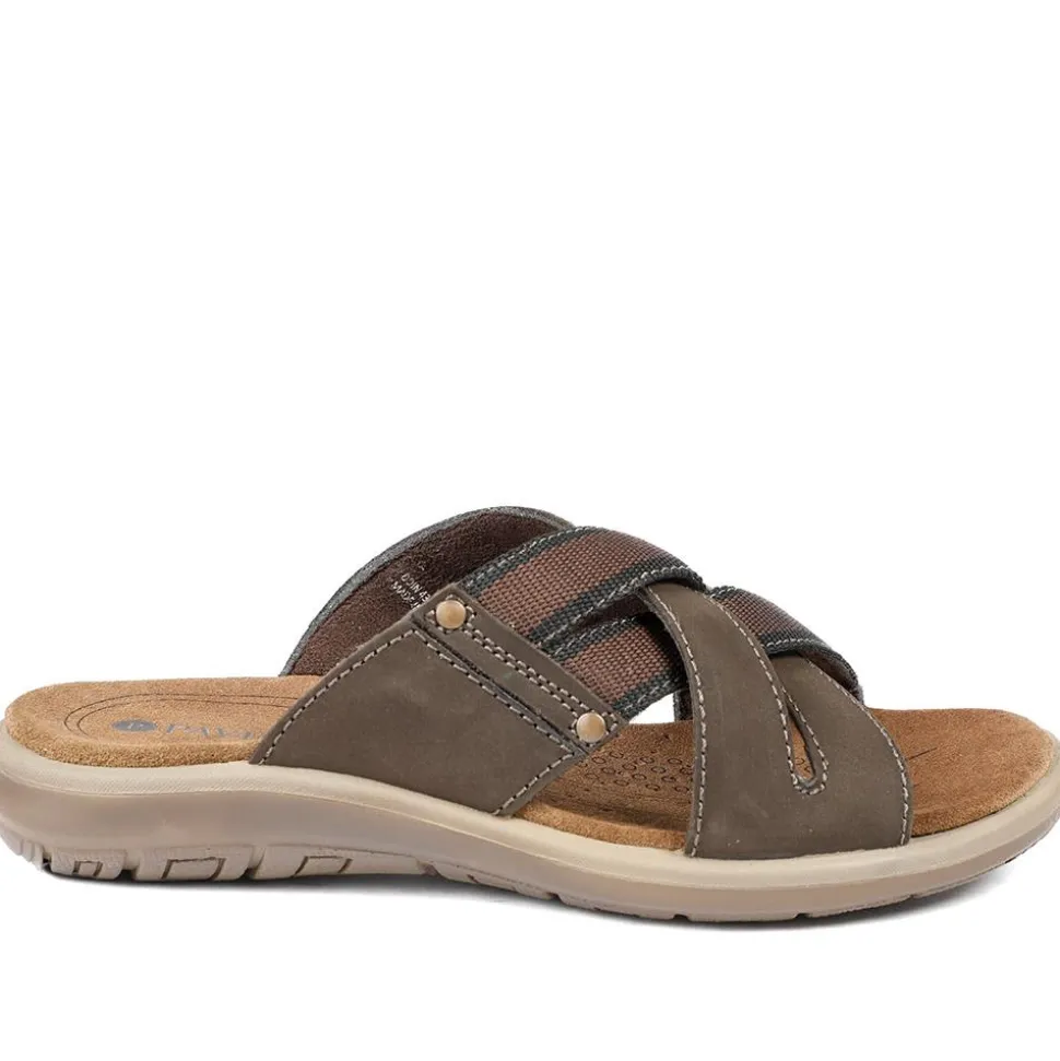 Leather Cross Strap Slip On Sandals - Brown
