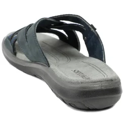 Leather Cross Strap Slip On Sandals - Navy