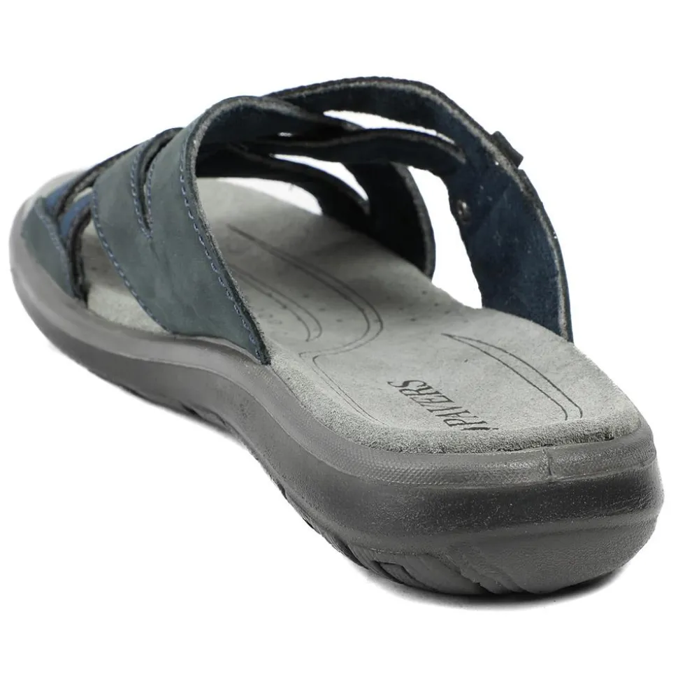 Leather Cross Strap Slip On Sandals - Navy