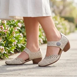 Leather Cuban-Heeled Mary Janes - Beige
