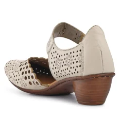 Leather Cuban-Heeled Mary Janes - Beige