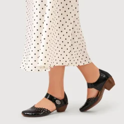 Leather Cuban-Heeled Mary Janes - Black