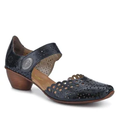 Leather Cuban-Heeled Mary Janes - Black