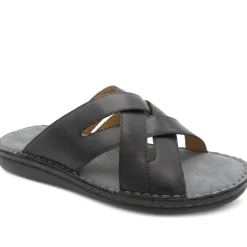 Leather Cushioned Slip On Sandals - Black