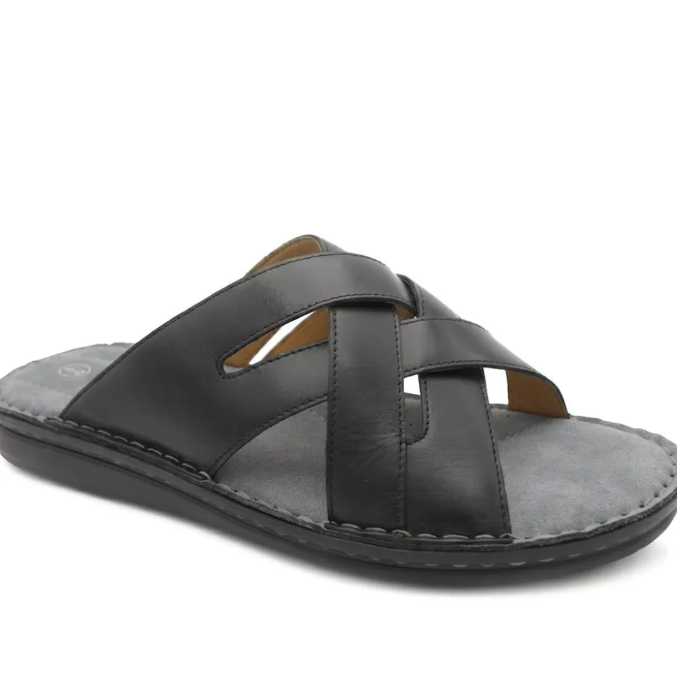 Leather Cushioned Slip On Sandals - Black
