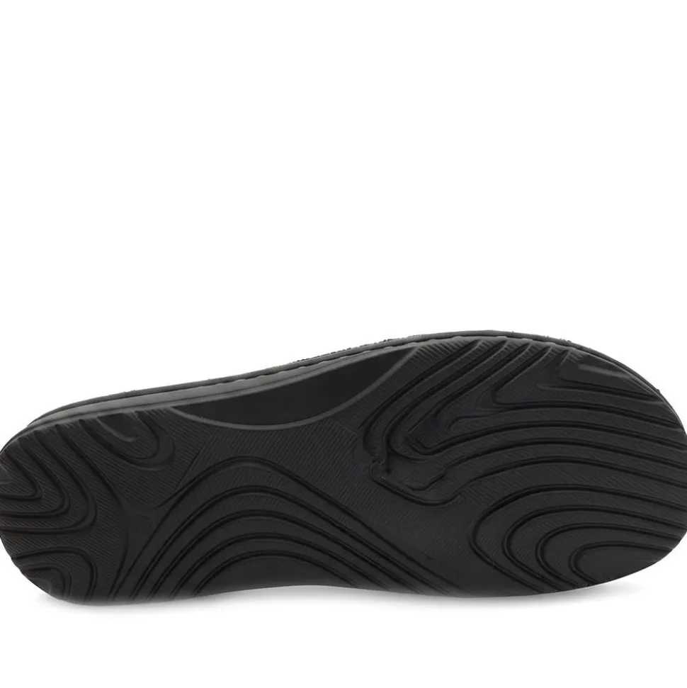 Leather Cushioned Slip On Sandals - Black