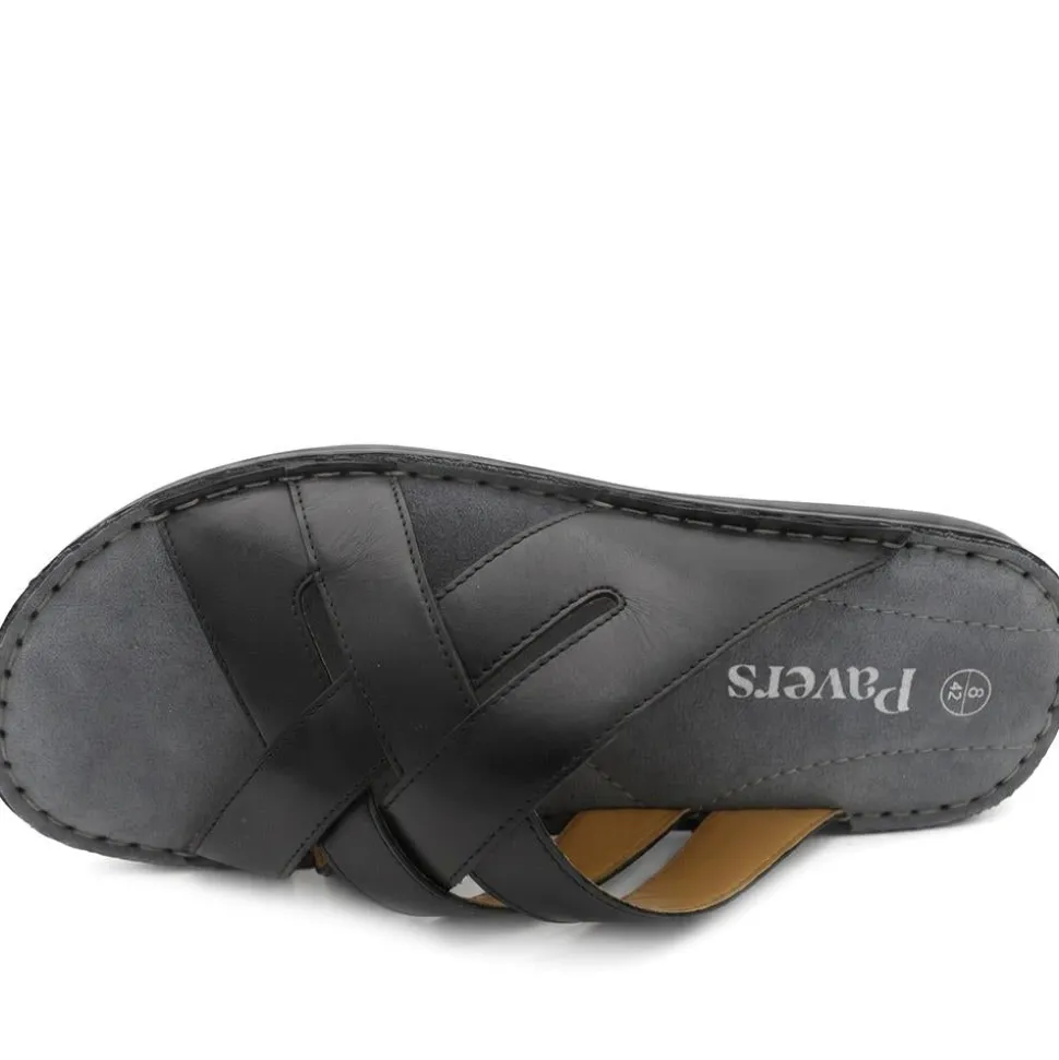 Leather Cushioned Slip On Sandals - Black
