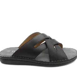 Leather Cushioned Slip On Sandals - Black
