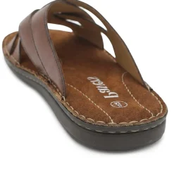 Leather Cushioned Slip On Sandals - Brown