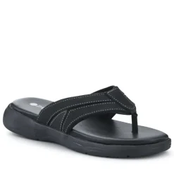 Leather Cushioned Toe Post Sandals - Black