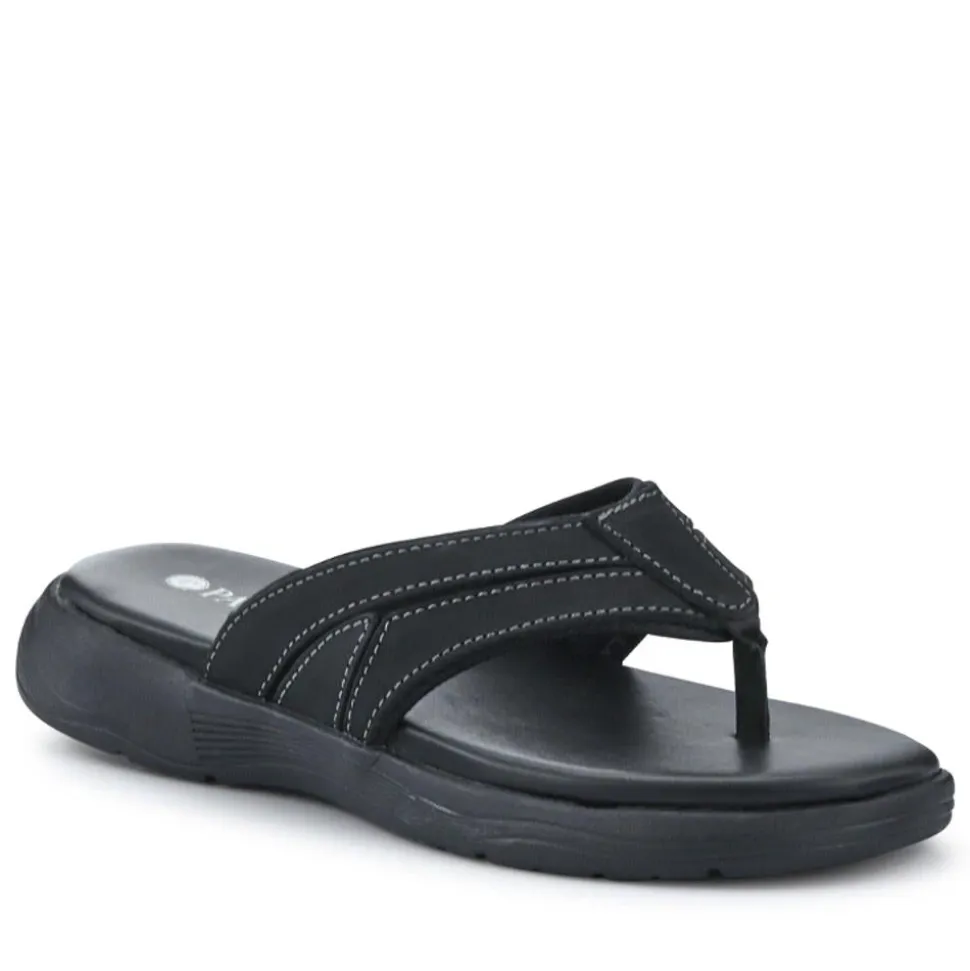 Leather Cushioned Toe Post Sandals - Black