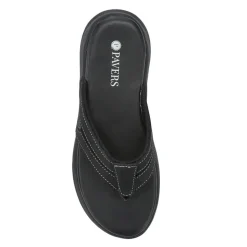 Leather Cushioned Toe Post Sandals - Black
