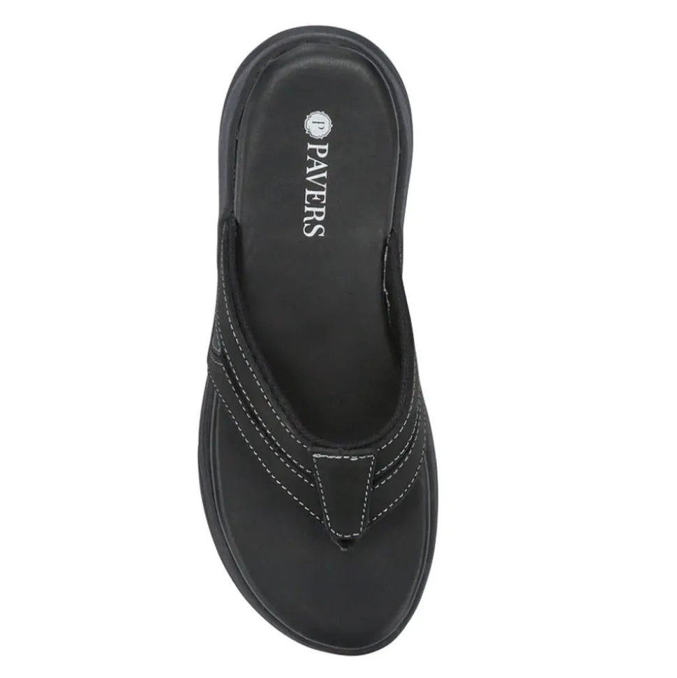 Leather Cushioned Toe Post Sandals - Black