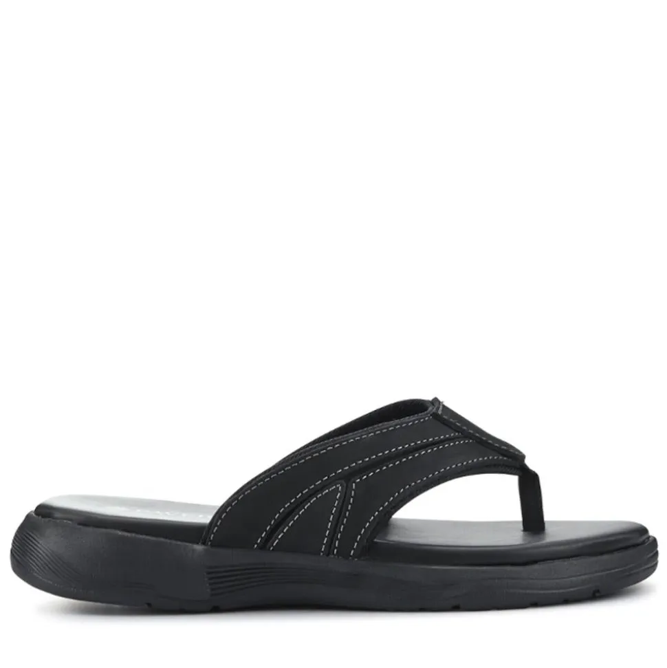 Leather Cushioned Toe Post Sandals - Black