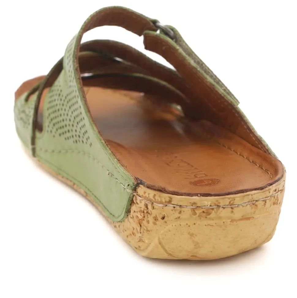 Leather Cut-Out Adjustable Strap Sandals - Green