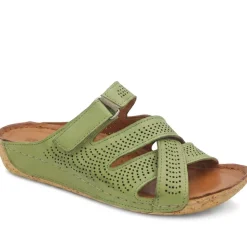 Leather Cut-Out Adjustable Strap Sandals - Green