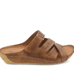 Leather Cut-Out Adjustable Strap Sandals - Tan