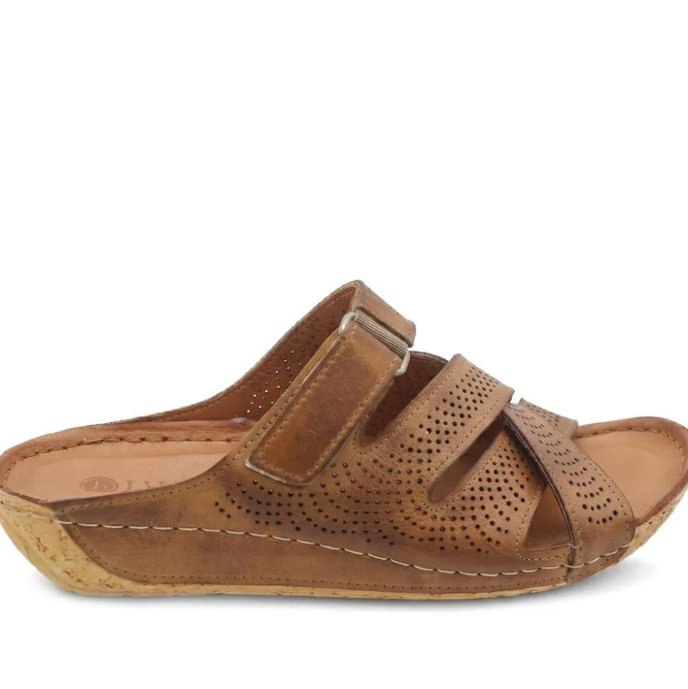 Leather Cut-Out Adjustable Strap Sandals - Tan