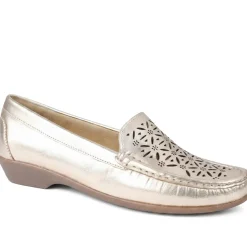 Leather Cut Out Detail Moccasin - Soft Gold