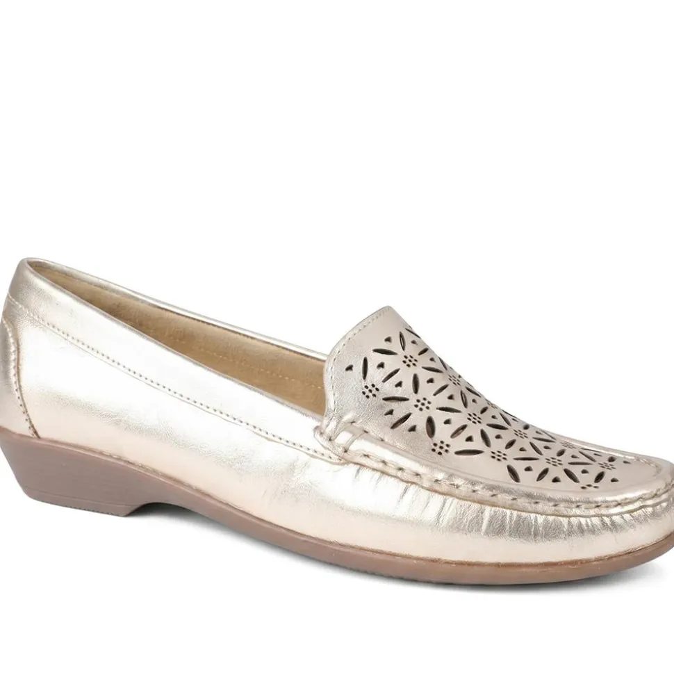 Leather Cut Out Detail Moccasin - Soft Gold