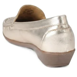 Leather Cut Out Detail Moccasin - Soft Gold
