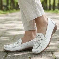Leather Cut Out Detail Moccasin - White