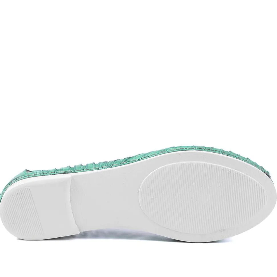 Leather Cut Out Peep Toe Flats - Green