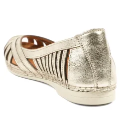 Leather Cut Out Peep Toe Flats - Metallic